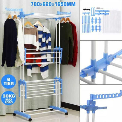 6-Tier Foldable Clothes Drying Rack with Wheels © Ⓢ