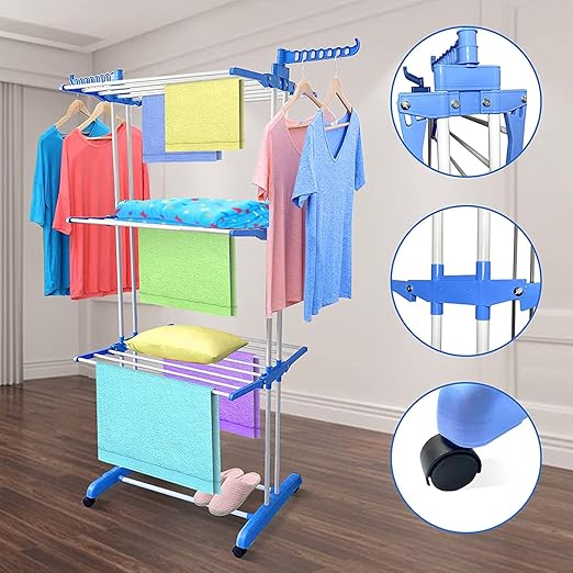 6-Tier Foldable Clothes Drying Rack with Wheels © Ⓢ